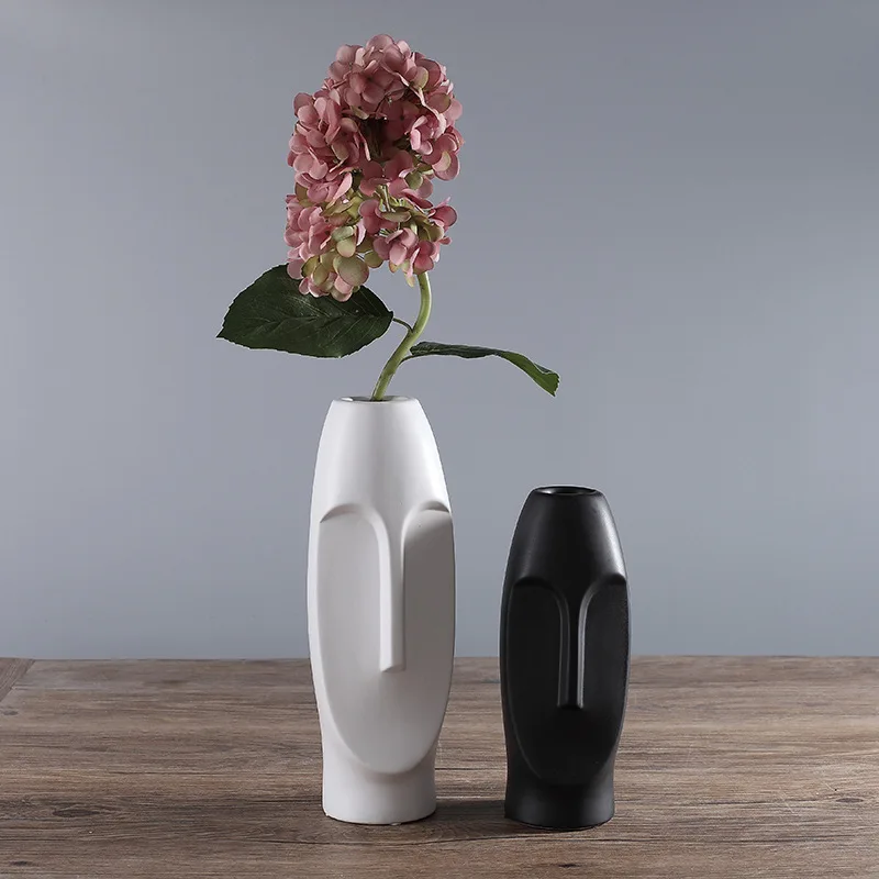 Nordic Minimalist Ceramic Abstract Vase Black and White Human Face Creative Display Room Decorative Figue Head Shape Vase