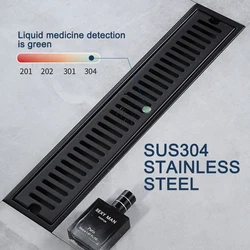 20-100cm floor drain Black Side Outlet Shower Drain Stainless Steel Bathroom Floor Drainage Linear Waste Drain Cover