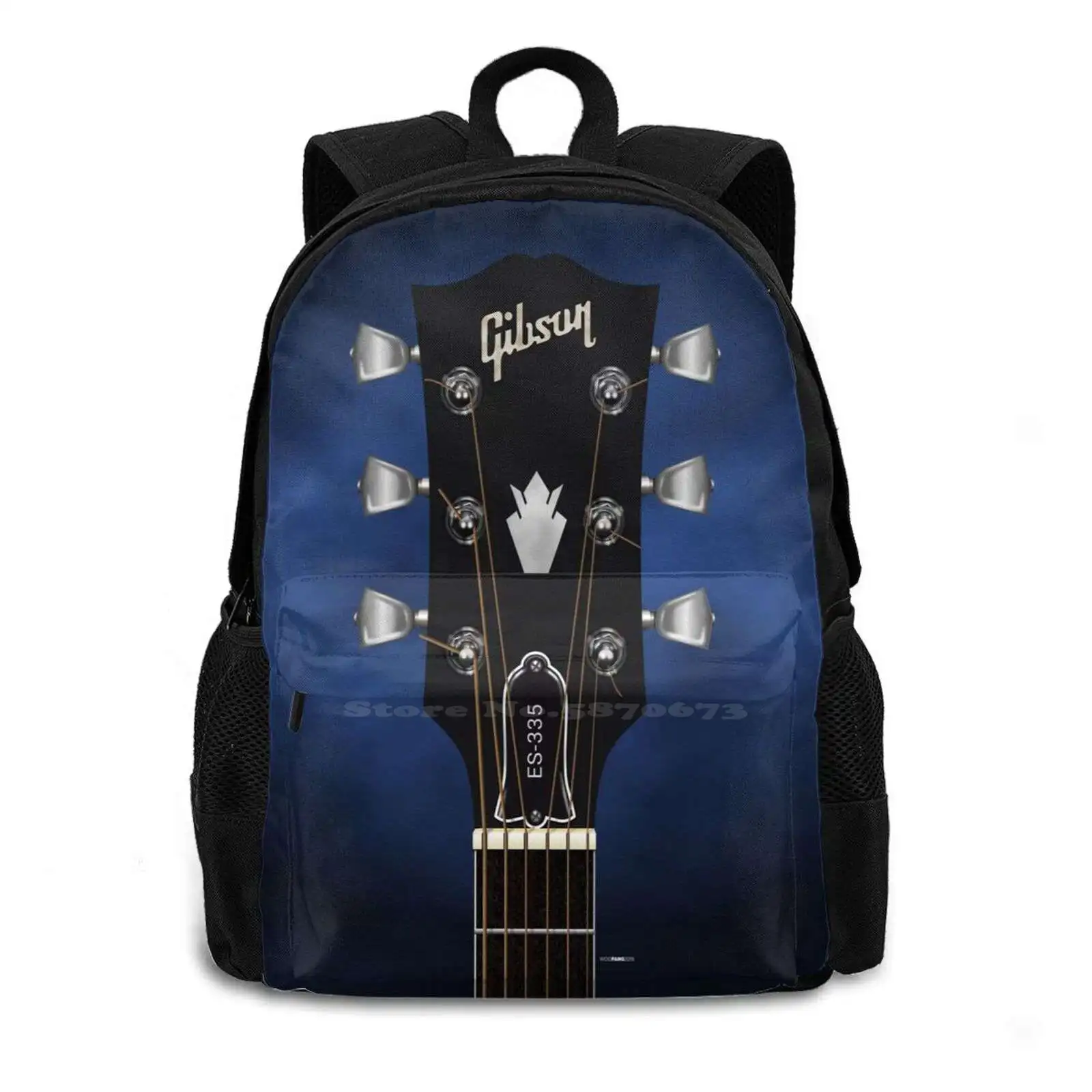 Guitar Headstock Art-Es 335 217D Print Design Backpack Student Bag Guitar Headstock Tuning String Music Neck Country Indie