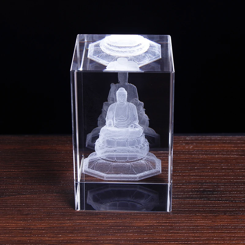 New design Classic Trasparent Crystal cube with 3D Buddha Statues Sculptures Home Decoration Crafts Religious Belief Souvenir