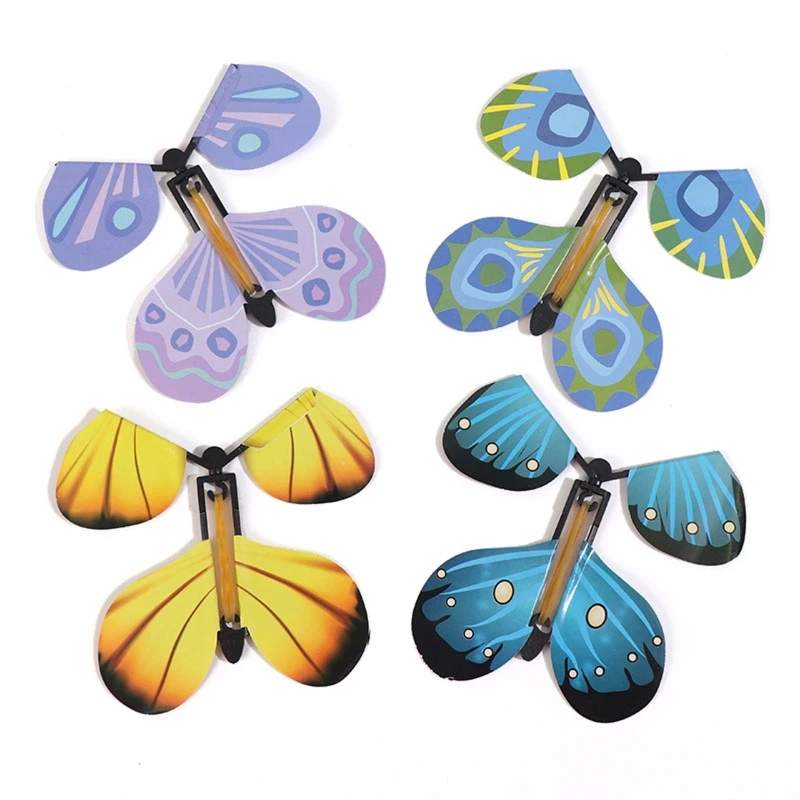 10pcs/set Simulation Flying Butterfly Rubber Band Powered Fly Butterfly Toy Children Magic Performance Prop Great Surprise Gift