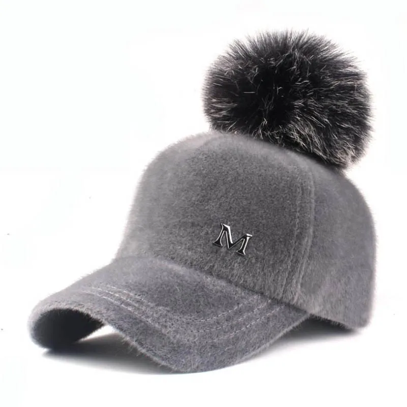 Doitbest Korea Child Hip Hop Baseball Cap Wool Fur Hair Ball Kids Winter Hat Boys Girls Solid Snapback Caps Parent-child Caps