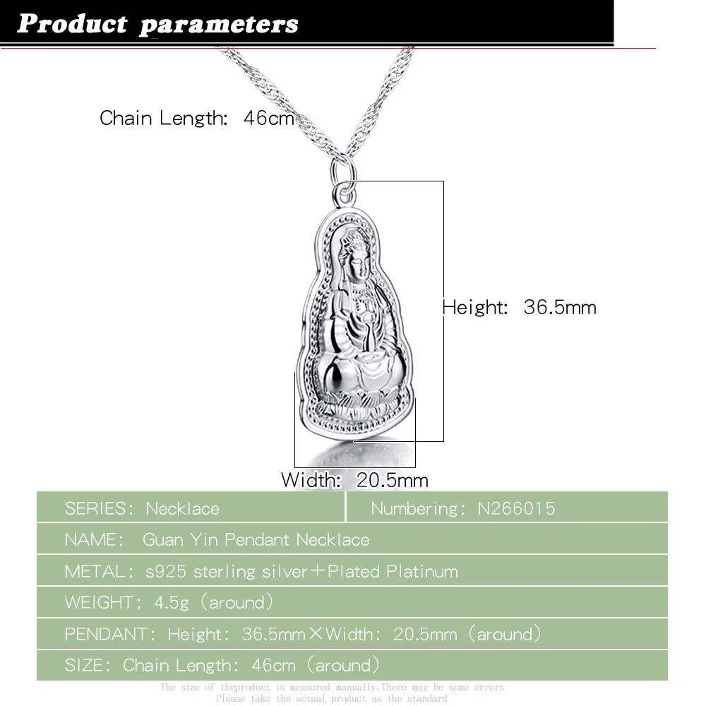 Chinese Classical Mythology 925 Sterling Silver Necklace Guanyin Bodhisattva Pendant Safety Amulet Handwoven Chain Vintage Gift