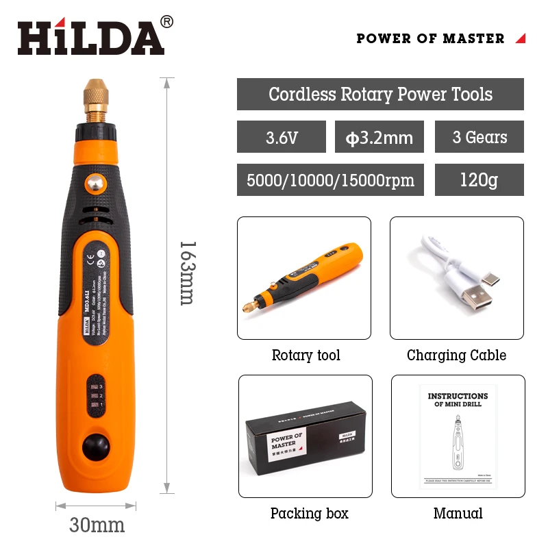 HILDA Engraver Electric Cordless Mini Drill Grinder With Rotary Tools For Accessories 3.6V Grinding Machine DIY Tools