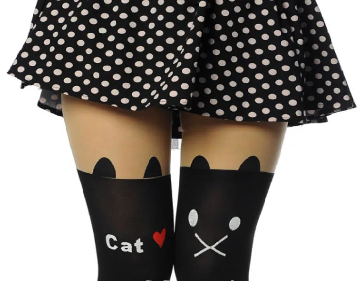 Winter women sexy tights panty knitting in stockings trousers panty-Totem fa-Thin silk printed cat tt013 1pcs