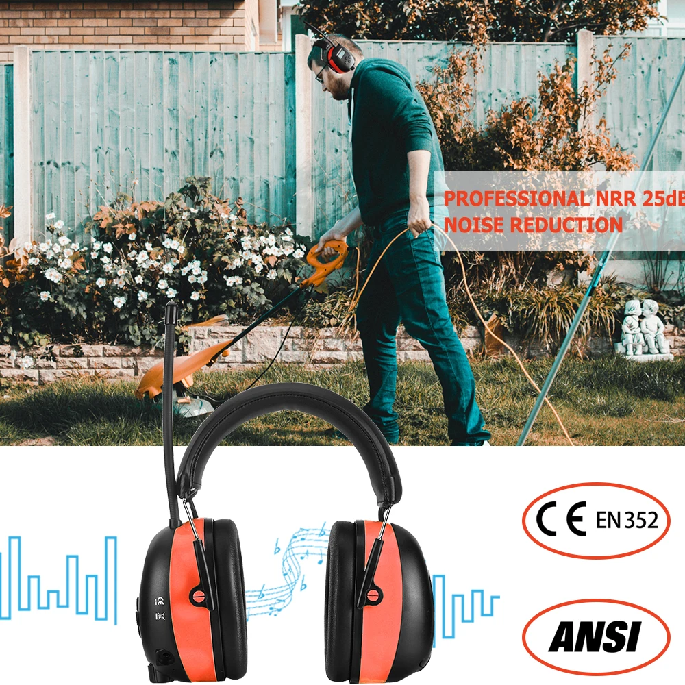 ZOHAN Electronic Bluetooth 5.0 DAB/FM Radio Earmuffs With 2000 mA Rechargeable Battery For Weeding Noise Reduction Adjustable