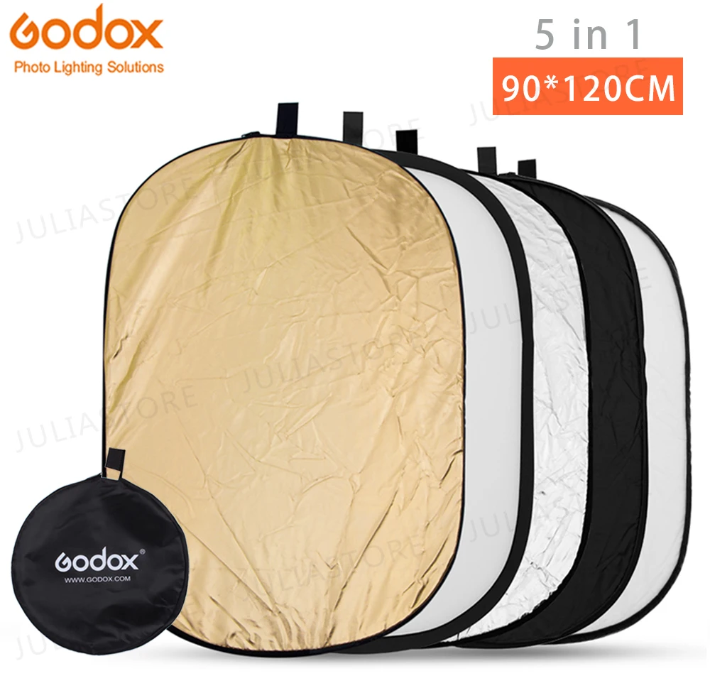 Godox 5 in 1 90*120cm Background Board Round Rectangle Reflector Collapsible Lighting Diffuser Disc Black Silver Gold White