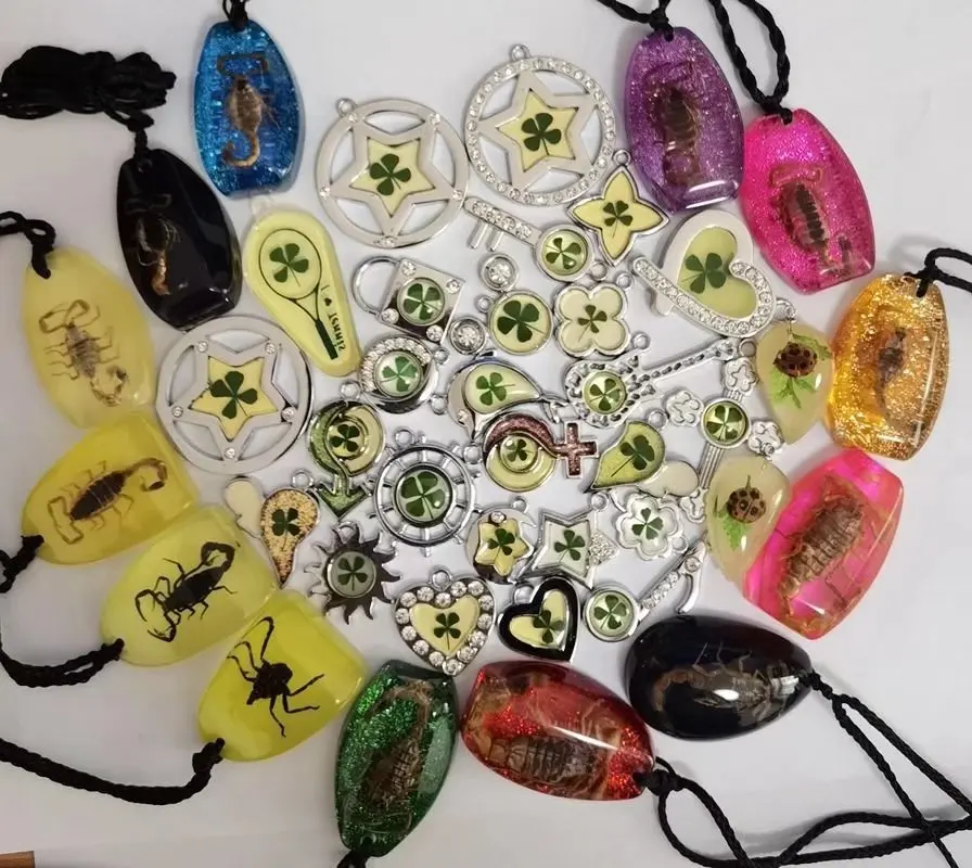 

40 pcs pendant real ghost scorpion insect mixed design nature four leaf clover jewelry