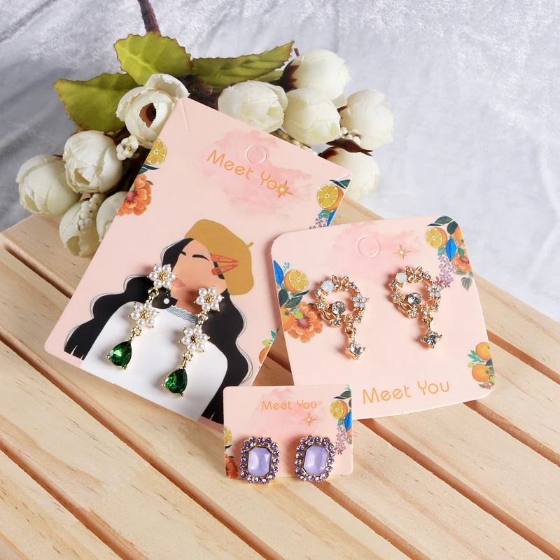 50pcs/Lot Fashion Jewelry Packaging Card Orange Women Pattern Drop Earrings Display Cards Stud Holders Label Custom Wholesale