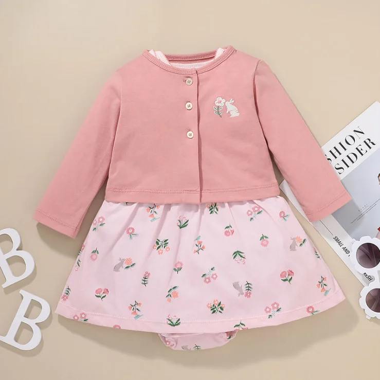 Newborn Baby Girl Romper Floral Bodysuit Dress Cute 100% Cotton Floral Printed Baby Girl Clothing Set 2PCS Tops Coat+ Bodysuit