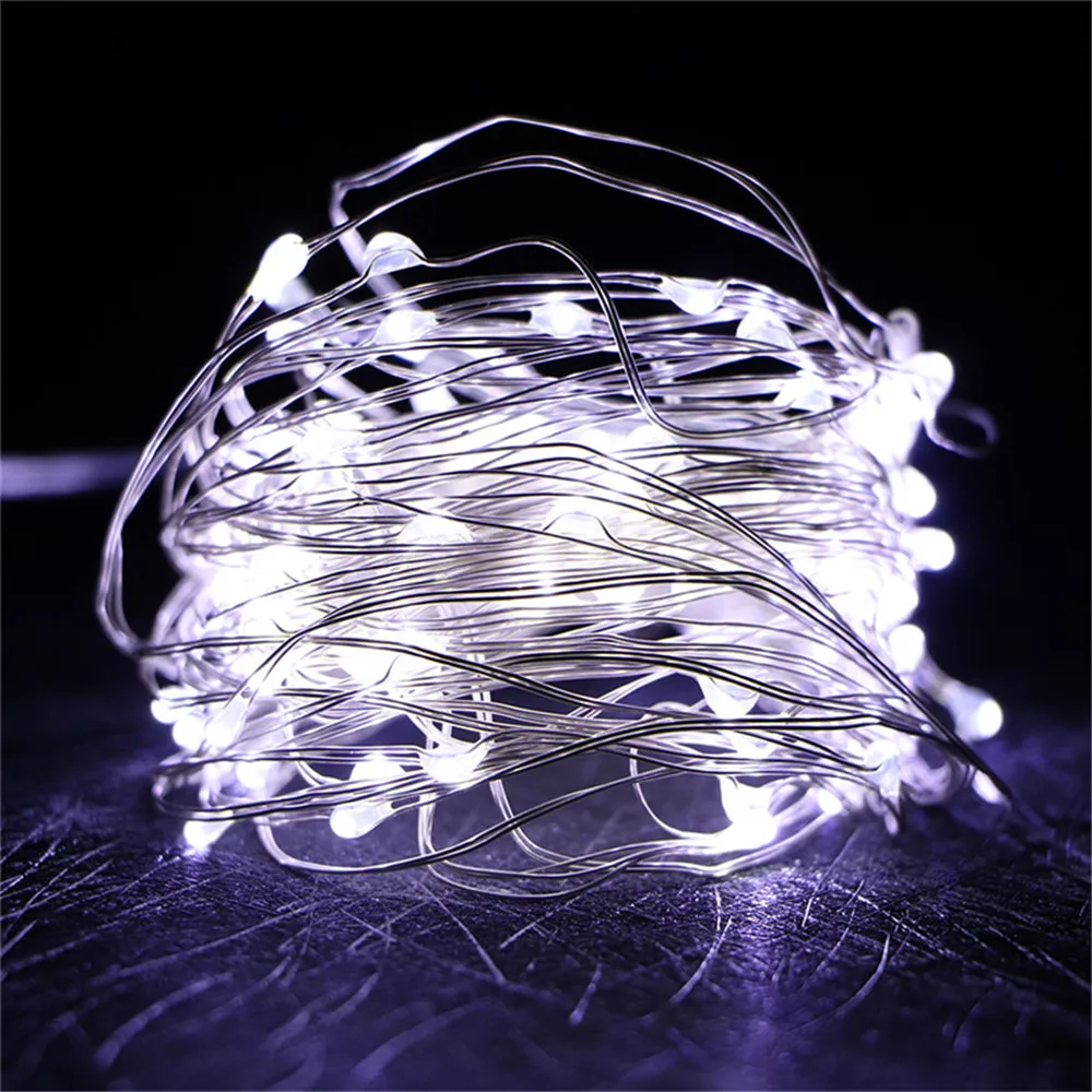 Impermeável LED Strip Light para Decoração de Jardim, a pilhas, Silver Copper Wire, a pilhas, Natal, Casamento, 2m, 5m, 10m