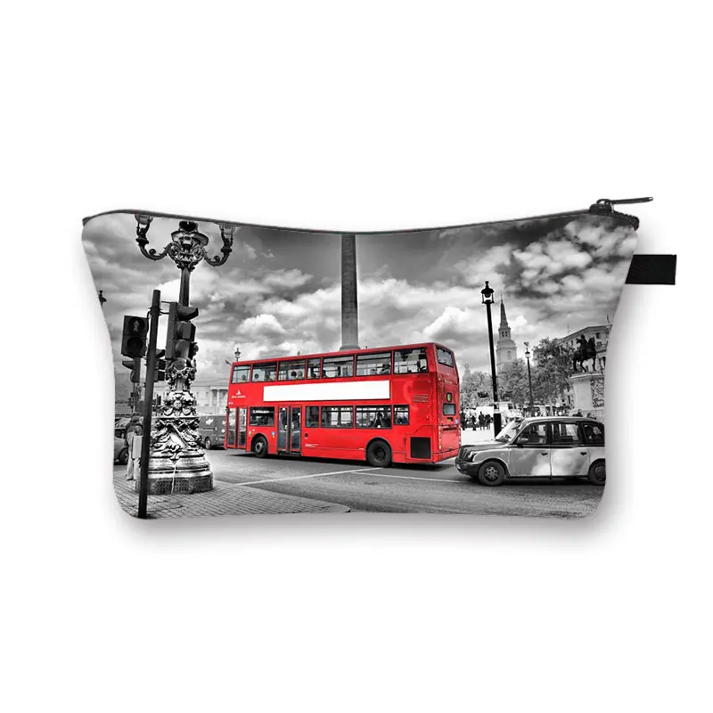 London Landscape Eiffel Tower Cosmetic Case Women Make Up Organizer Zipper Pouch Leisure Cosmetic Bag for Travel Toiletries Bag