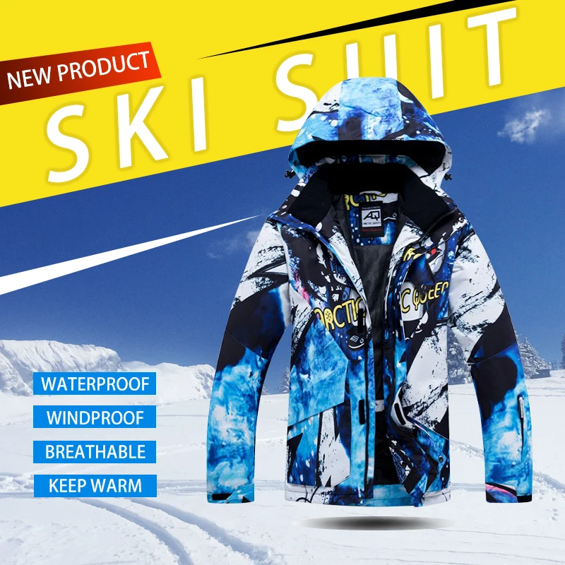 New Men Ski Suit Snowboard Jacket Winter Waterproof Jacket Warm Thicken Windproof Wear Male Ski Coat Doodle Ski Jacket