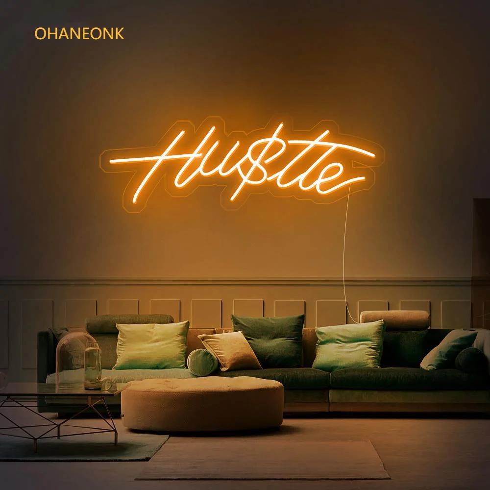 OHANEONK Hustle LED Neon Sign Light Letter Name Logo Personalized Neon Sign Custom For Party Wedding Home Decorative