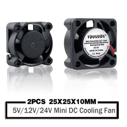 Ventilador de refrigeração, 2 peças, rolamento de esferas duplo, 25x25x10mm, 25mm, 5v/12v/24v, placa de vídeo, ventilador m.2, ventiladores ssd