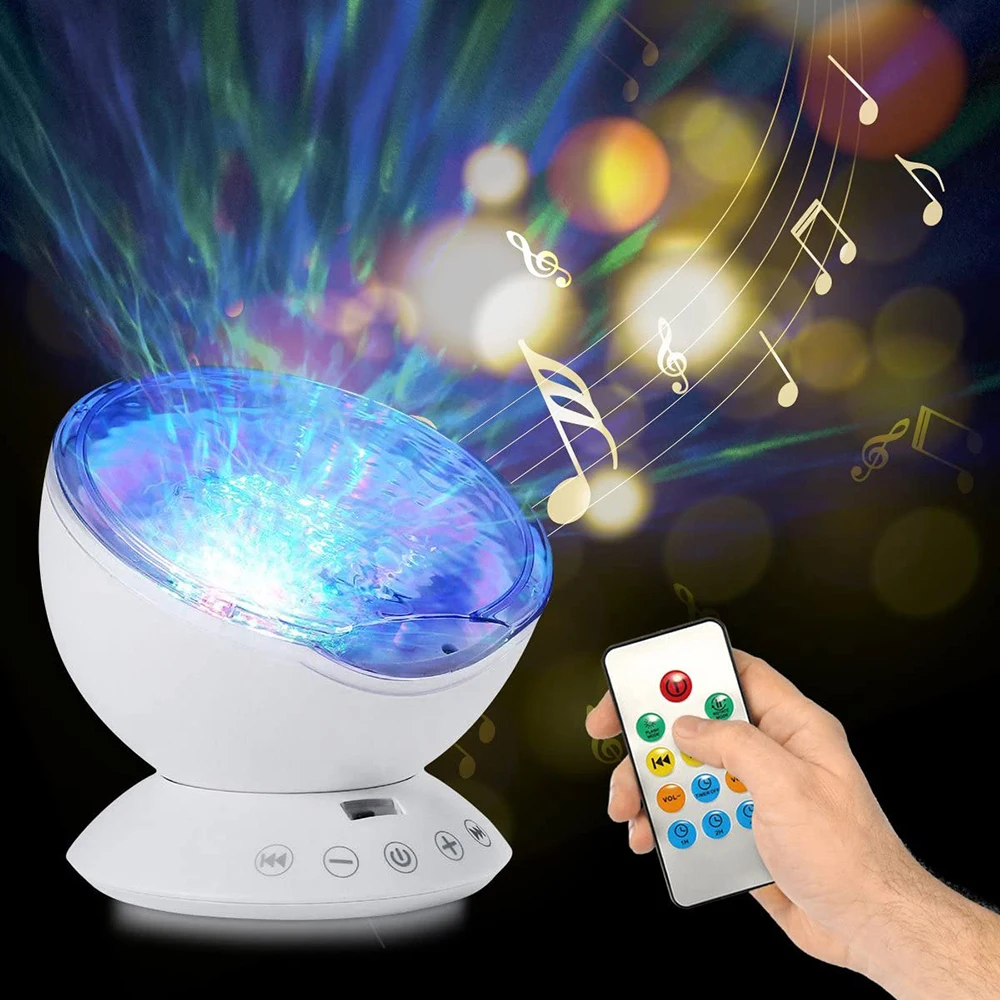 7 Colors Light Remote Control Kid Ocean Wave Light Projector Built-In Music Player For Relaxing Ambiance Living Room Ceiling D30