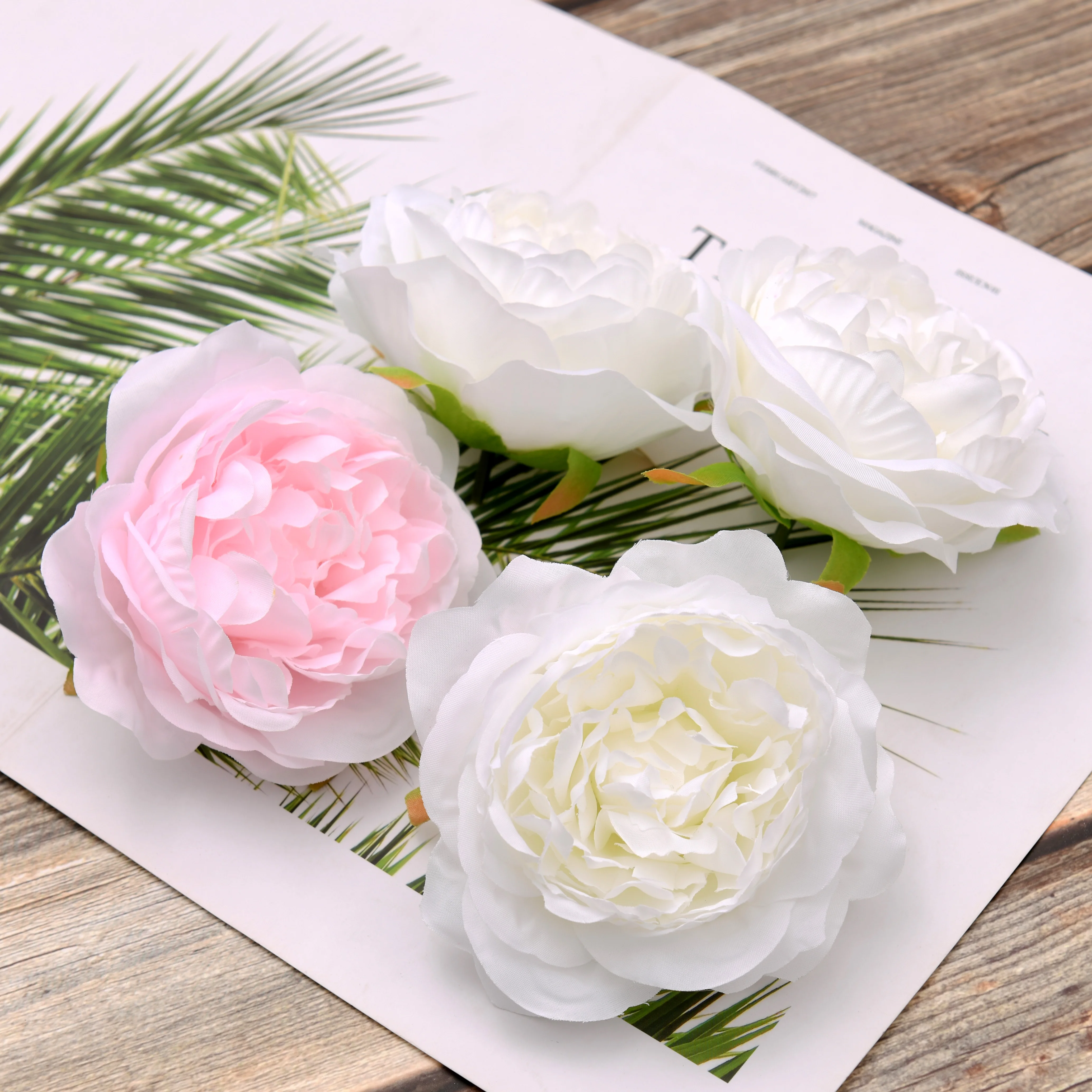 30pcs/lot 10CM Large Artificial White Peony Rose Silk Flower Heads DIY Wedding Decoration Wreath Scrapbooking Craft Fake Flowers