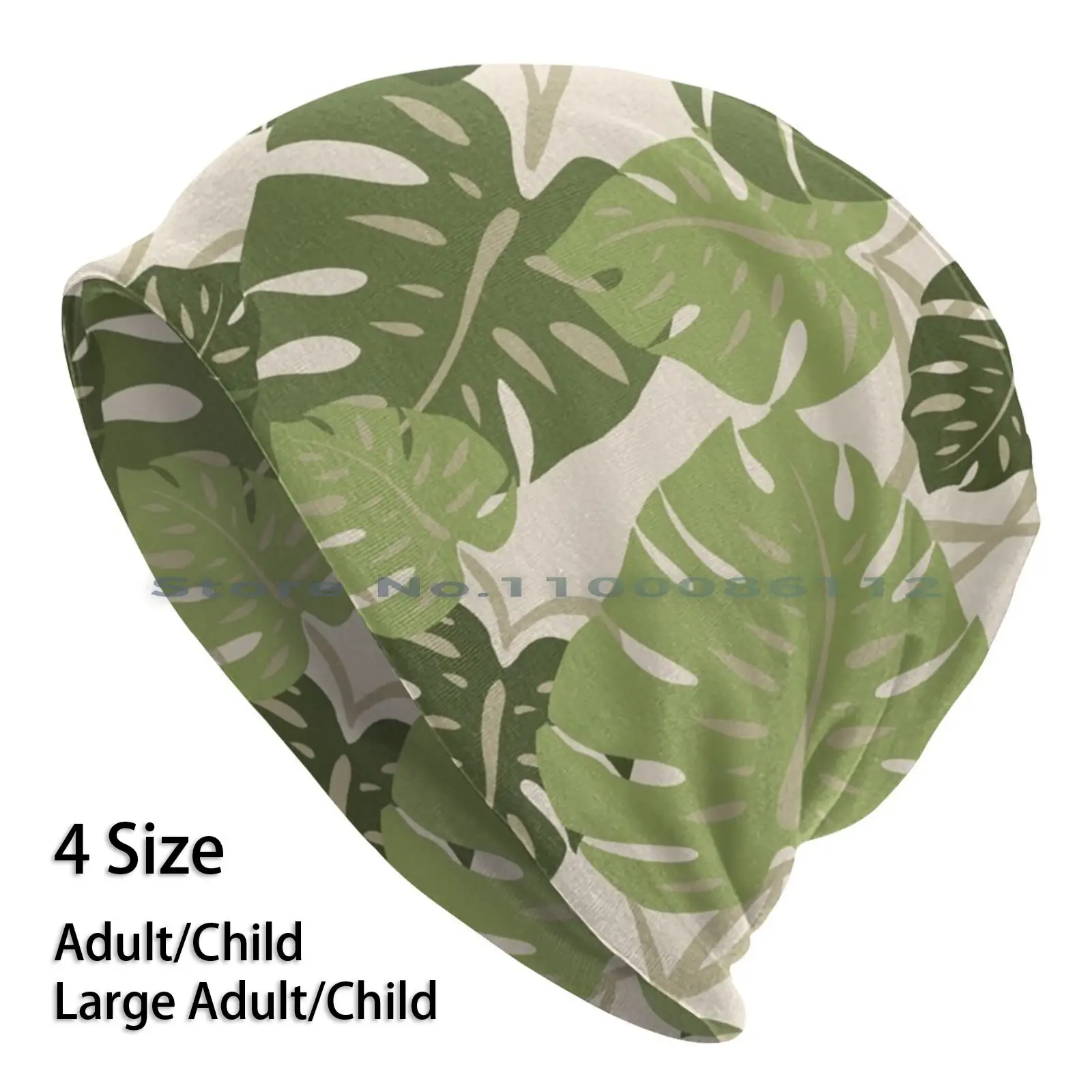 Cliff Hanger Monstera Leaf Hawaiian Print-Sage And Olive Green Beanies Knit Hat Monstera Leaves Leaf Hawaiian Tropical Forties