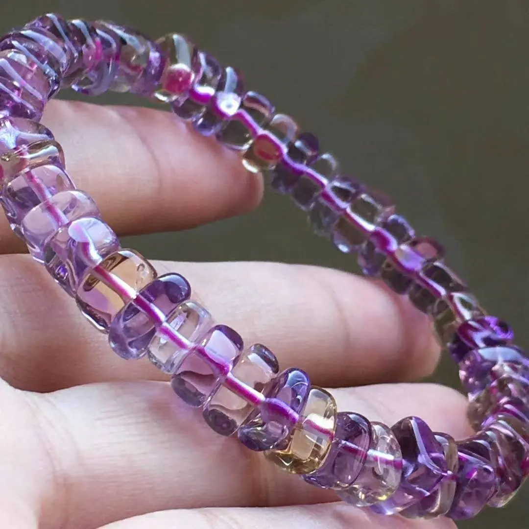 Natural Purple Yellow Ametrine Quartz Bracelet Women 8mm Ametyhyst Citrine Beads Clear Abacus Beads Faceted Jewelry AAAAA