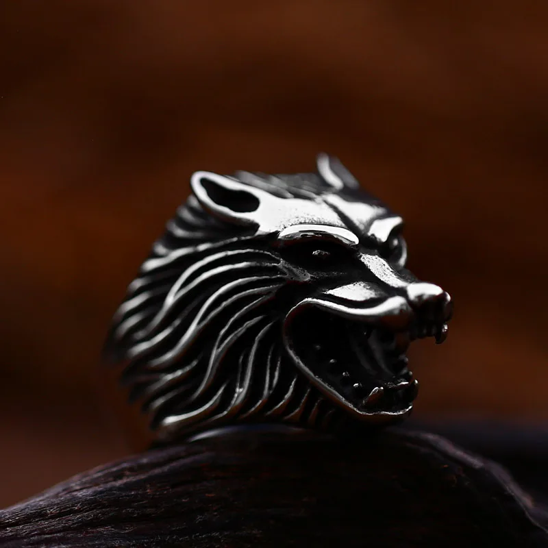 steel soldier Stainless Steel Punk style Domineering animal ice wolf ring Dark vintage series Fashion unique Jewelry