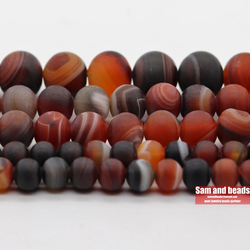 Factory Price Natural Stone Dull Polish Matte Coffee Black Stripe Agates Round Loose Beads For Bracelet Necklace Making DMS14