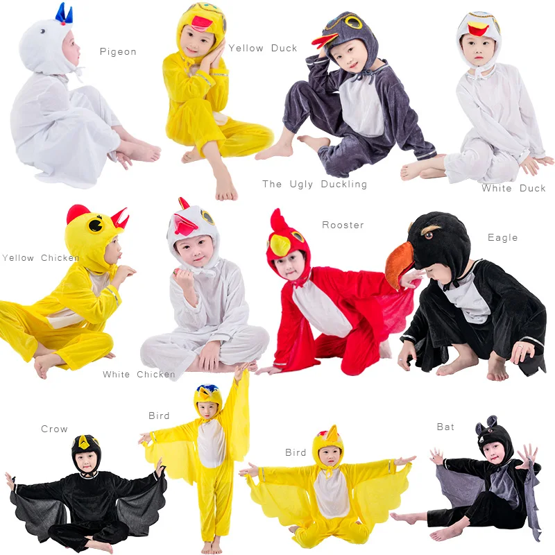 Kids Children Adult Halloween Animal Costumes Bird Chicken Rooster Bat Eagle Pigeon Jumpsuit Stage Show Carnival Party Costume