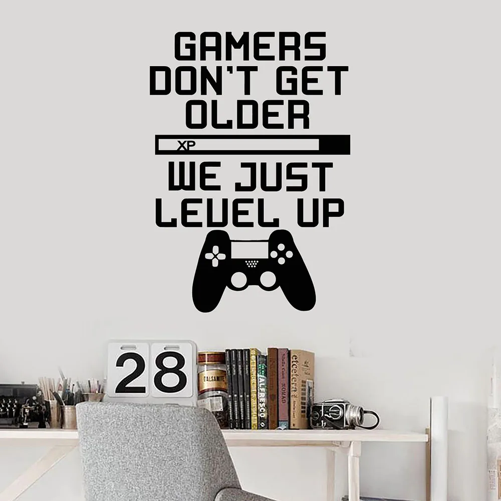 Phrase Wall Decal Gamers Don't Get Older Quotes Joystick Gaming Room Teens Bedroom Home Decor Vinyl Window Stickers Mural Q501