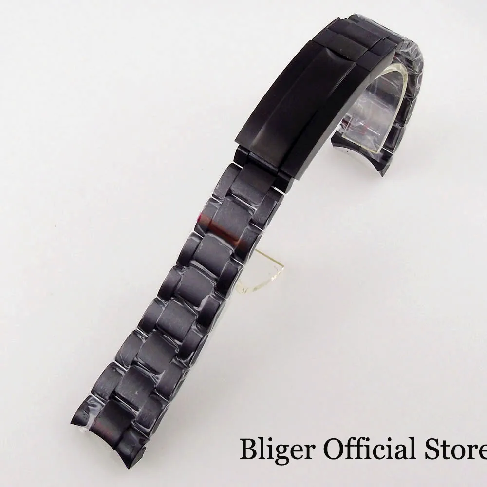 BLIGER Nologo Middle Polish Black PVD Plated Steel Band Bracelet 20MM Width Lug Glide Lock  Clasp