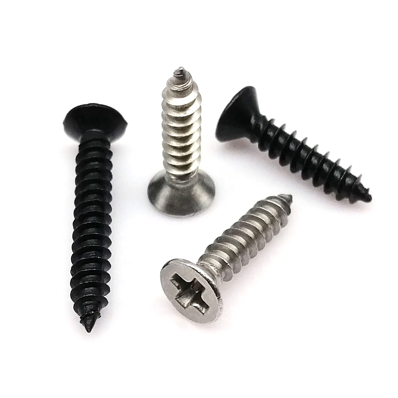 HZYUEGOU 100X M1 M1.5 M2 M3 M4 Schwarzer Kohlenstoff 304 A2 Edelstahl Kreuzschlitz-Phillips-Flachkopf-Senkkopf-Selbstschneidende Holzschraube – Detail 3