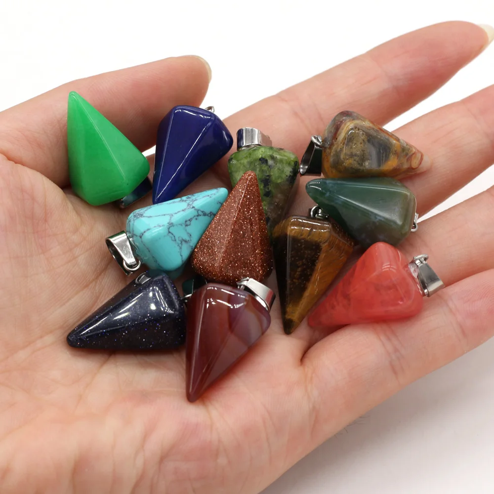 Natural Stone Pendant Rose Quartzs Picture Stones Polygonal Cone Shape Pendants For DIY Jewelry Best Birthday Gift Size 15x25mm