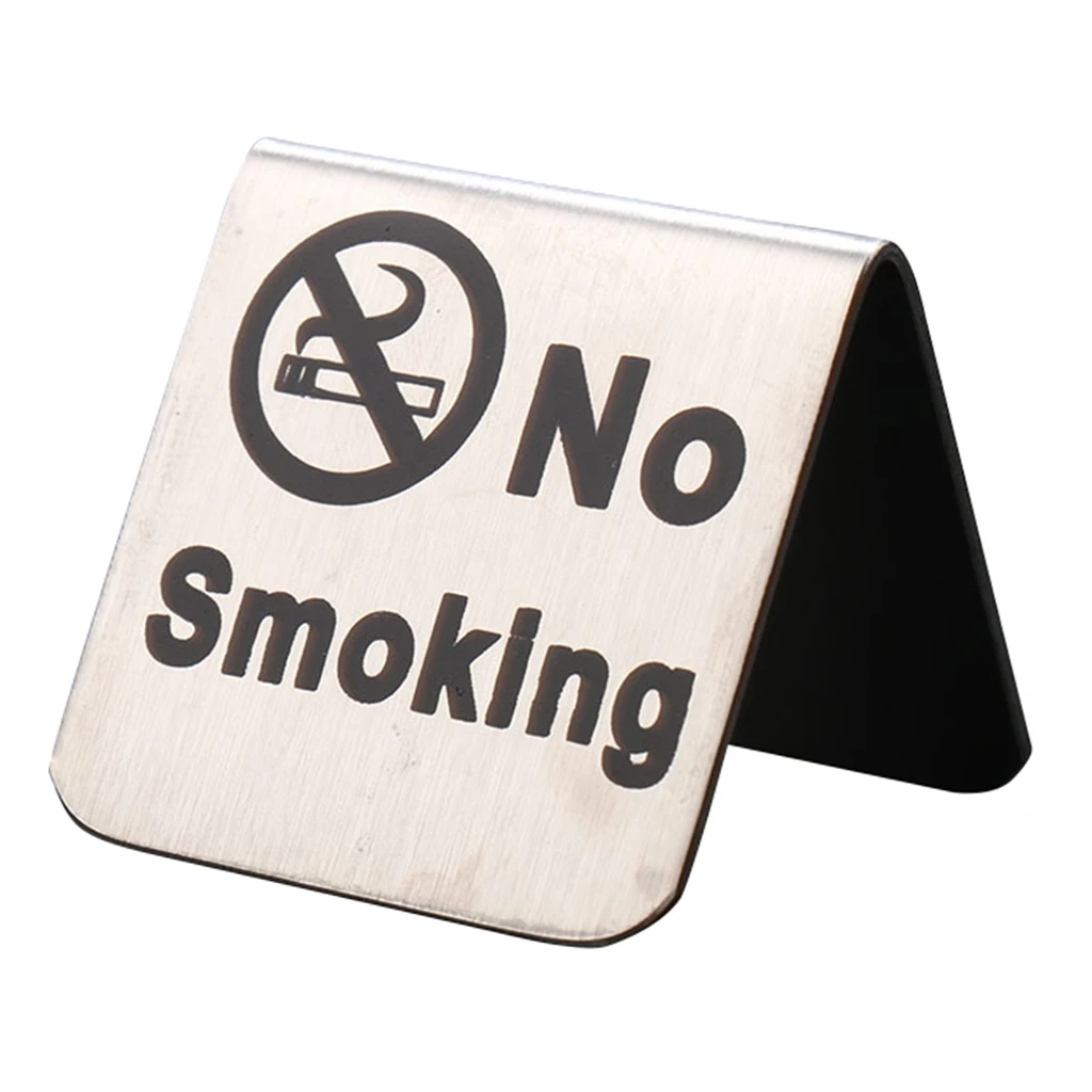 Brushed Stainless Steel No Smoking Sign Double Sided Table Top Tent Compliance Signs for Buffet 2x2inch