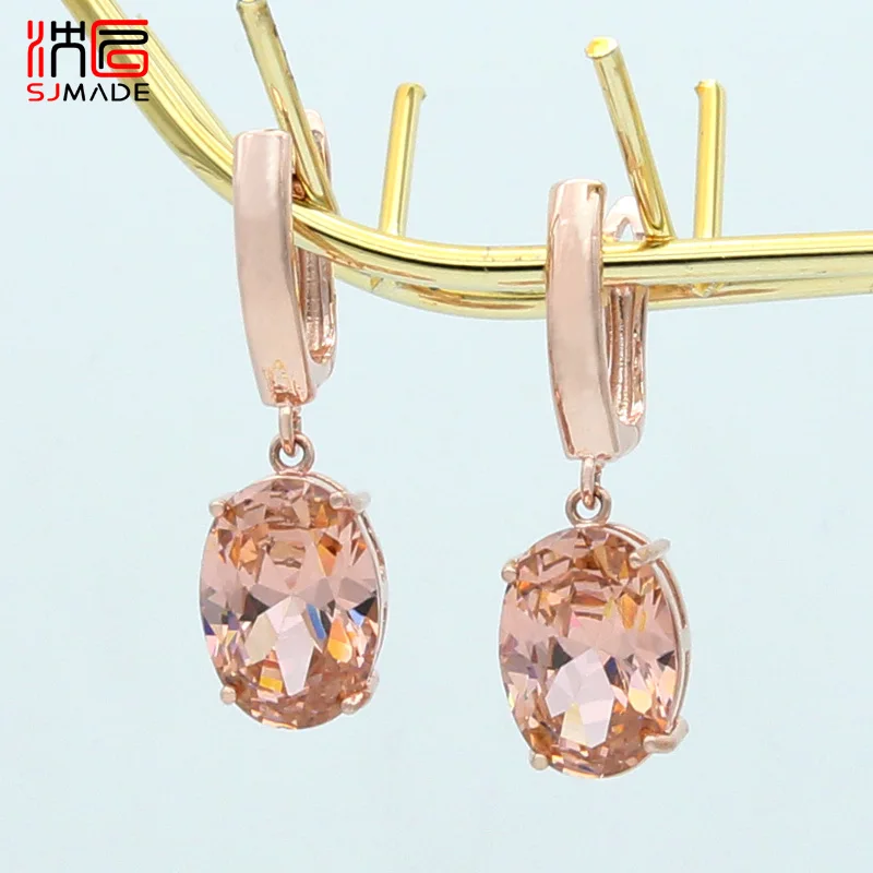 SHENJIANG New Fashion Elegant Oval Egg Cubic Zirconia Shape Dangle Earrings For Women Wedding 585 Rose Gold Color Party Jewelry