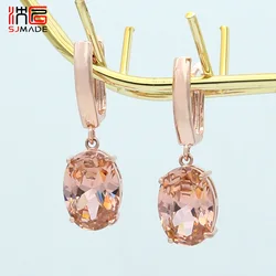 SHENJIANG New Fashion Elegant Oval Egg Cubic Zirconia Shape Dangle Earrings For Women Wedding 585 Rose Gold Color Party Jewelry