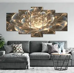 5 Pcs Golden Rays Abstract Flower Canvas Picture Print Wall Art Canvas Painting Wall Decor for Living Room Poster No Framed