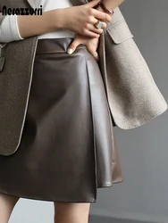 Nerazzurri Spring mini Faux Leather skirts for Women 2021 brown short leather skirt women Black soft light high waisted skirt