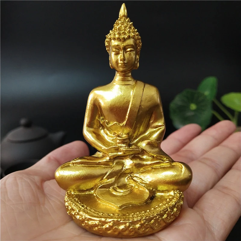 Golden Thailand Buddha Statue Meditation Buddha Sculpture Hindu Fengshui Figurine Ornaments Home Garden Decoration Statues