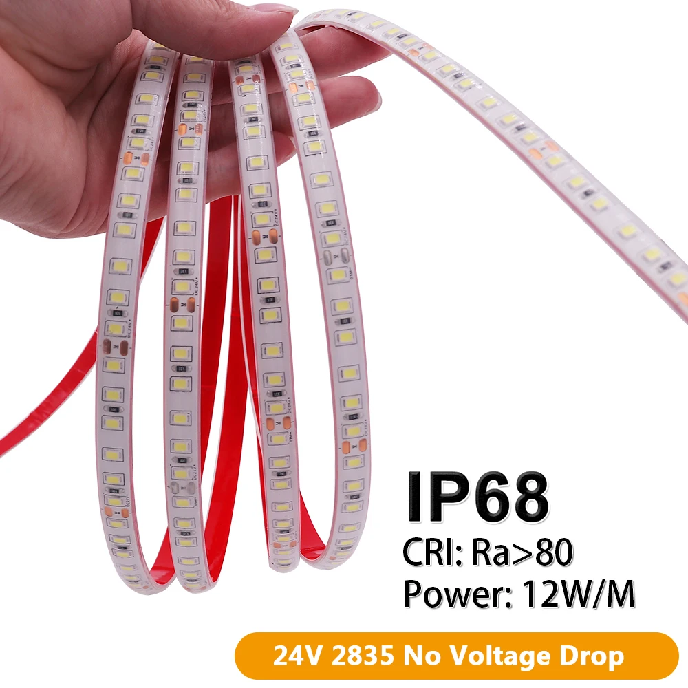 

20m/roll IP68 Waterproof LED Strip Light 24V 2835 No Voltage Drop LED Tape Light 120Leds/m Flexible Led Lights Strip 3000K 4000K