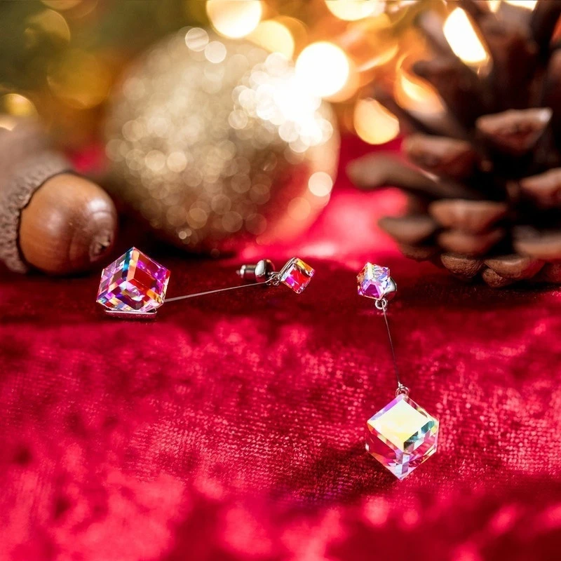 Magics of Love Square Drop Dangle Earrings  Aurora Borealis Crystal Earring Woman Fashion Charm Wedding Jewelry Gift