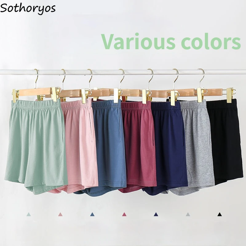 Mulheres sleep bottoms sólido cintura elástica solta casual moda respirável algodão aconchegante all-match pijamas adolescentes shorts casais novo