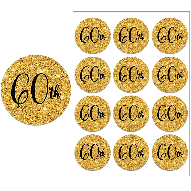 Happy Birthday 60th Birthday Decor Stickers Party Decorations Adult 60 Birthday Celebration Anniversary Seal Labels Gold Sticker