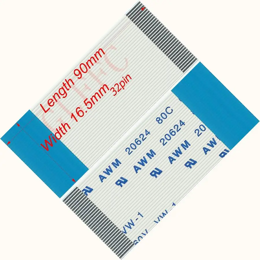 32pin 0.5pitch 50mm-300mm B-type Flexible Flat Cable FFC awm 20624 ROHS for TTL LCD DVD Computer
