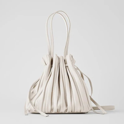 IN STOCK Miyake pleated PU Ruched  drawstring bag shoulder messenger bag soft surface bucket bag Mini crossbod HOT SELLING