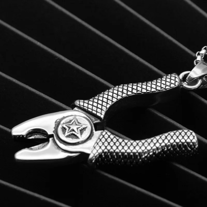 Hip Hop Men\'s Stainless Steel Wrench Spanner Pendants Necklace for Men Mechanic Tool Jewelry Link Chain Punk Gifts Collier