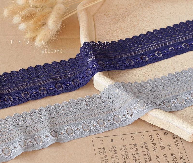 3meters/lot 5cm beautiful good quality grey/navy blue embroidered lace trim elastic accessories X847