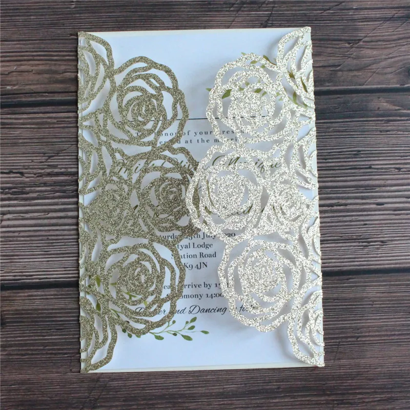 Glitter rose wedding invitations post card mothers fathers day gift card gold silver wedding cards