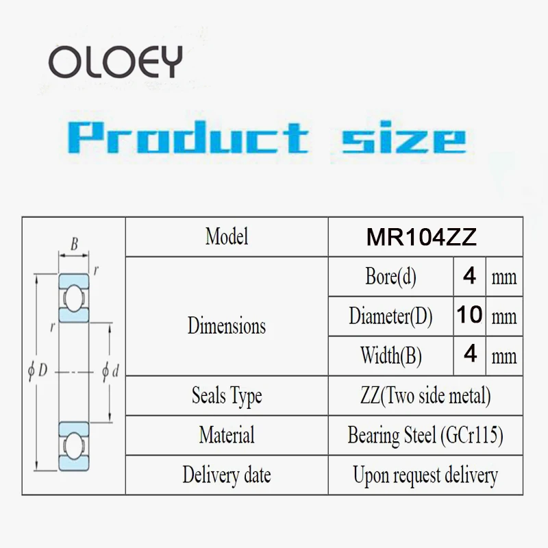 10pcs/Lot  High Quality MR104ZZ 4x10x4mm Thin Wall Deep Groove Ball Bearing Mini Ball Bearing Miniature  4*10*4 mm