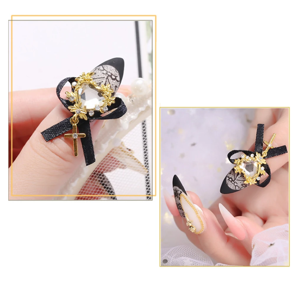 5pcs/com Diablo Gothic Lolita Nail Charms Bowknot (AB, White, Red) Glass Crystal Jewel Christ Cross Nail Art Goth Charms 15*28MM