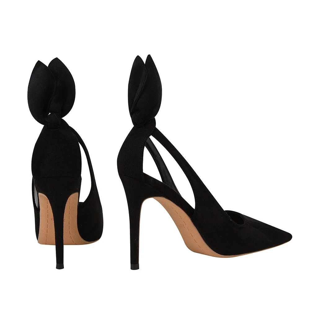 High Heels 2025 New Suede Stilettos Bow Sexy Temperament Black Pointed Toe Pumps Women