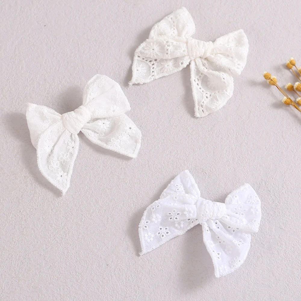 

30 PCS/Lot, 3.5 inch Lace Embroidery Bow Hair Clips Or Nylon Headbands, Kids Girls Fable Bow Hairpins Headwear Baby Shower Gift