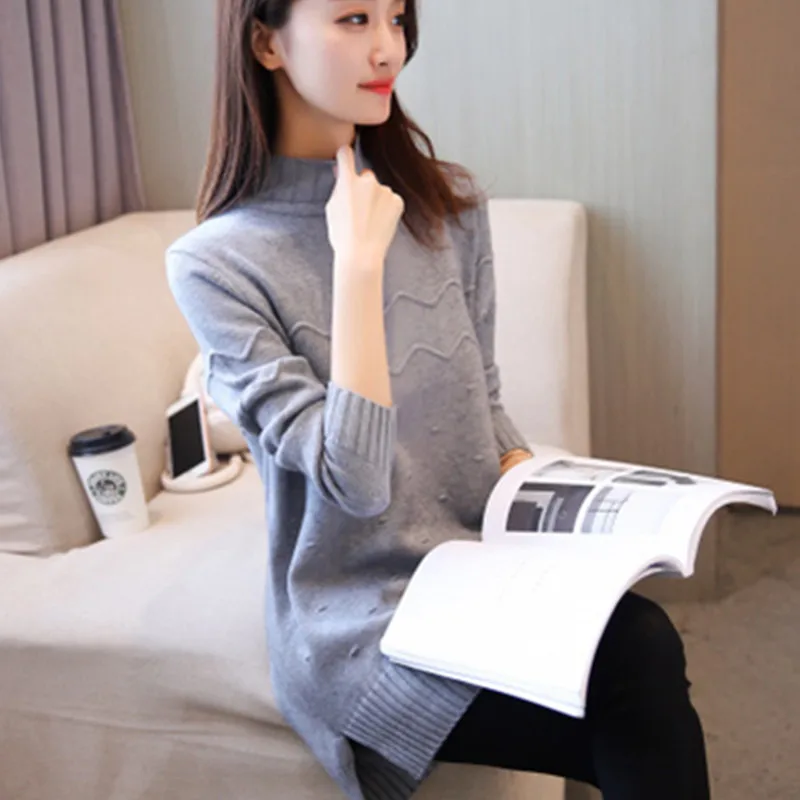 Korean Pullover knit Sweater Women 2025 New Autumn winter Mid-length Half high collar Loose Shirt Thick Solid Sweaters Female